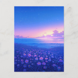 Purple Wildflower Meadow and Starry Sea Postkarte