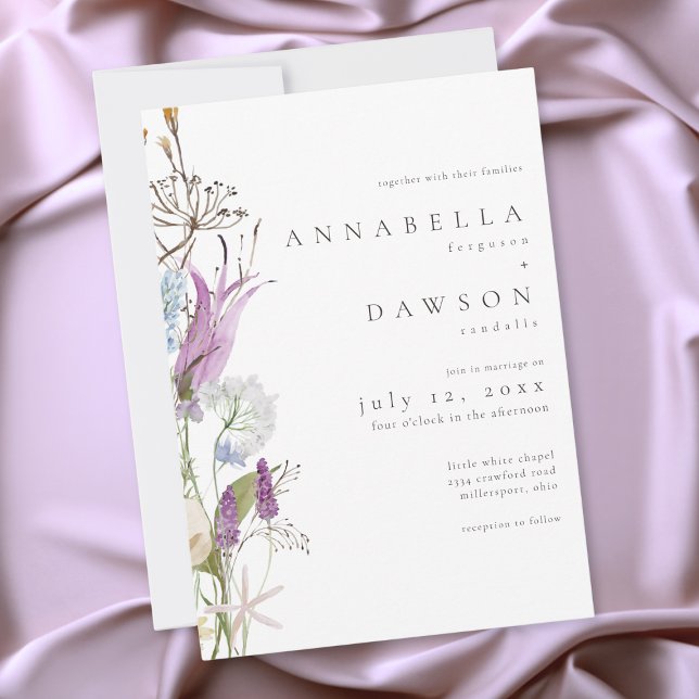 Purple Wildflower Watercolor Minimalist Wedding Einladung (Purple Wildflower Watercolor Minimalist Wedding Invitation)