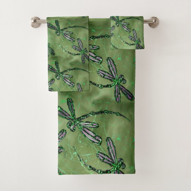 Purple Winged Dragonflies on Soft Green Badhandtuch Set (Insitu)