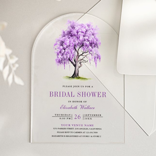 Purple Wisteria Floral Tree Bridal Shower Acryleinladungen (Von Creator hochgeladen)