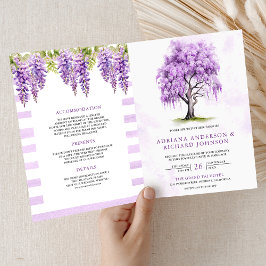 Purple Wisteria Floral Tree QR Code Wedding Einladung