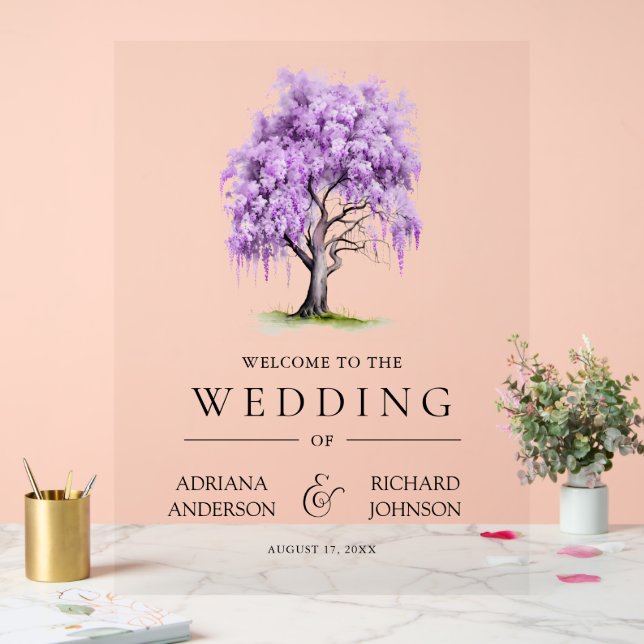 Purple Wisteria Floral Tree Wedding Welcome Sign Acrylschild (Hochzeit)