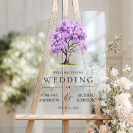 Purple Wisteria Floral Tree Wedding Welcome Sign Acrylschild