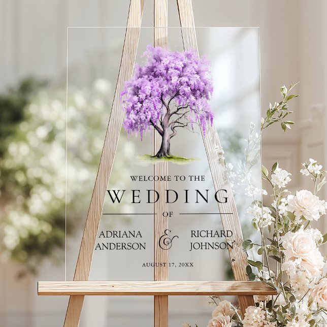 Purple Wisteria Floral Tree Wedding Welcome Sign Acrylschild (Von Creator hochgeladen)