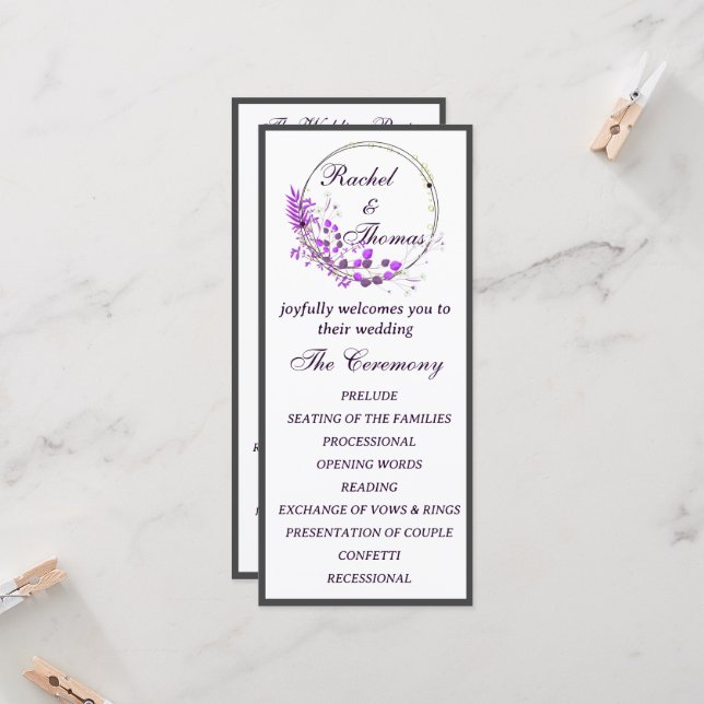 Purple Wisteria Themed Wedding Programm (Vorderseite/Rückseite Beispiel)