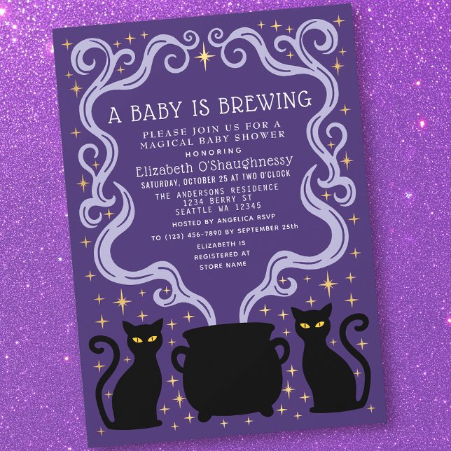 Purple Witchy Baby is Brewing Baby Shower  Einladung (Von Creator hochgeladen)