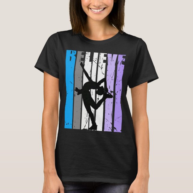 Purple Womens Believe Ice Skating Motivational Pre T-Shirt (Vorderseite)