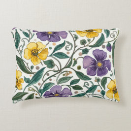 Purple Yellow Flowers Pattern, Modern,Elegant Dekokissen