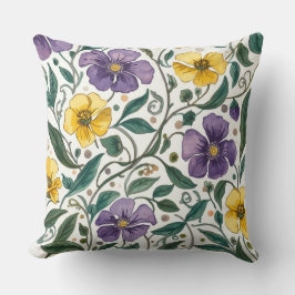 Purple Yellow Flowers Pattern, Modern,Elegant Kissen