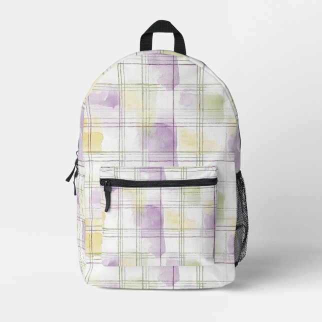Purple Yellow Green White Plaid Bedruckter Rucksack (Vorderseite)