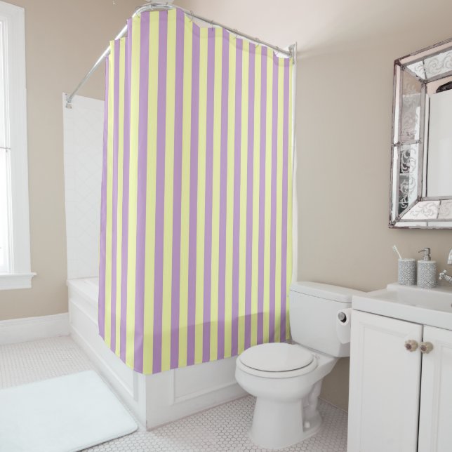 Purple Yellow Pastel Stripes Pattern Modern Duschvorhang (Beispiel)