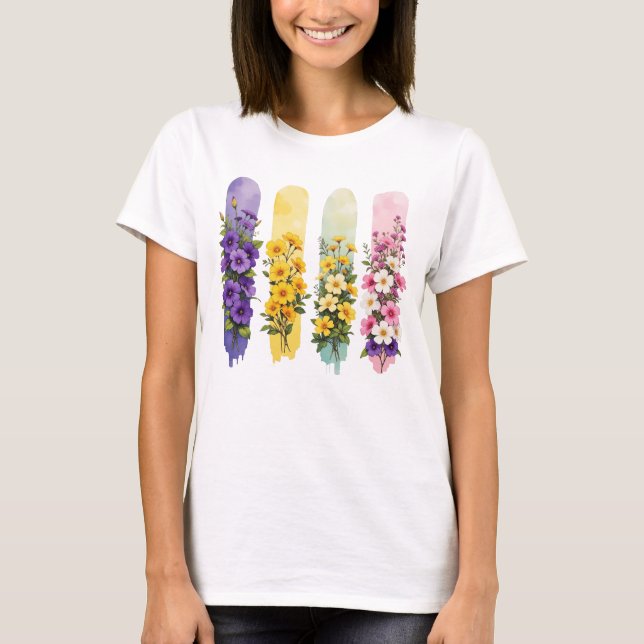 PURPLE YELLOW PINK GREEN WILDFLOWERS T-Shirt (Vorderseite)