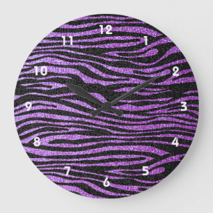 Purple Zebra stripe pattern (faux glitter bling) Große Wanduhr