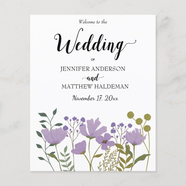 PurpleFloral, Simple Elegant Wedding Program (Vorderseite)