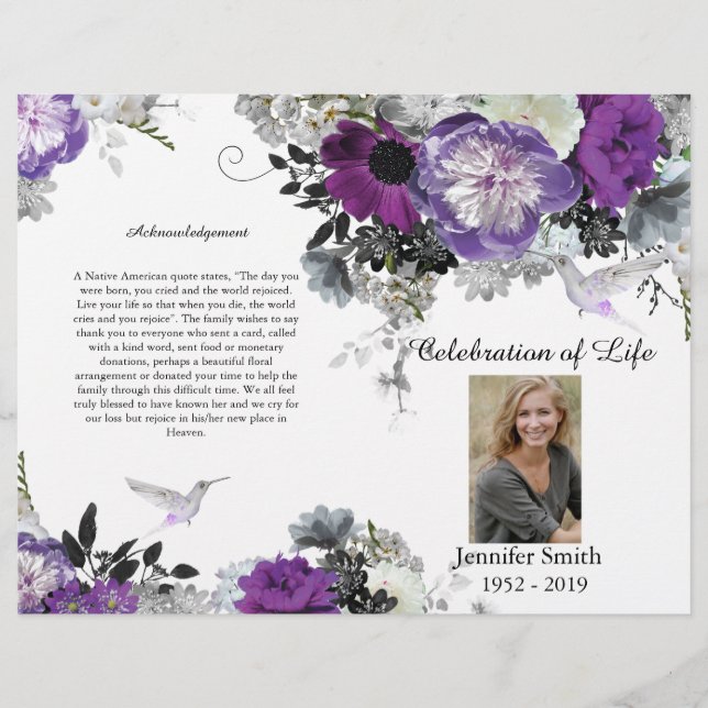 PurplePeony Hummingbird Beuneral Program Flyer (Vorne)