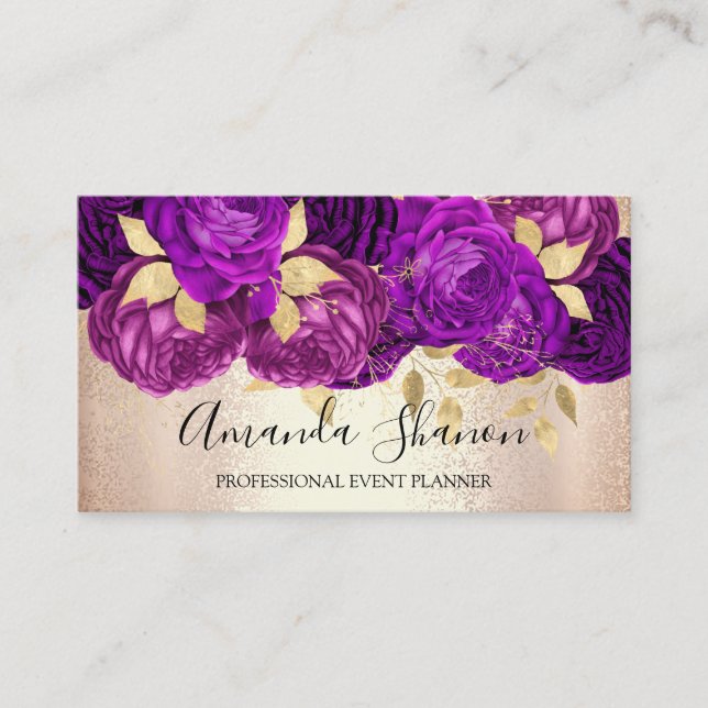 PurpleRose Gold Blume Logo Event Planner QR Code Visitenkarte (Vorderseite)