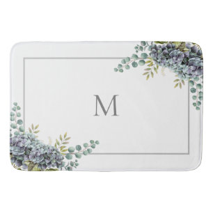 Purplisch Hydrangeas Eucalyptus Mit Monogramm Badematte