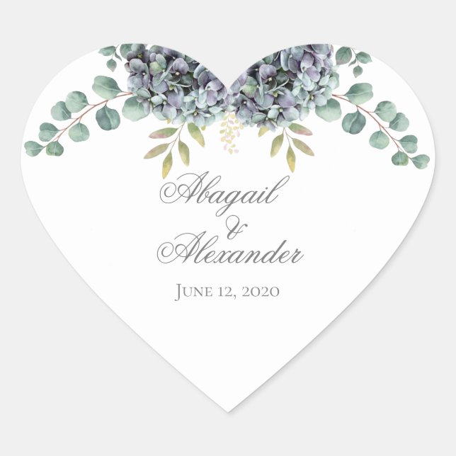 Purplish Hydrangeas Eucalyptus Heart Sticker (Vorderseite)