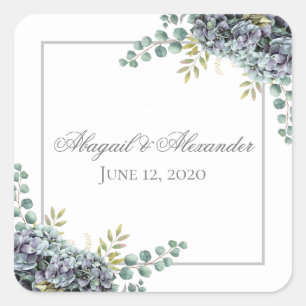 Purplish Hydrangeas Eucalyptus Square Quadratischer Aufkleber