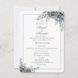 Purplish Hydrangeas Eucalyptus Wedding Program Car