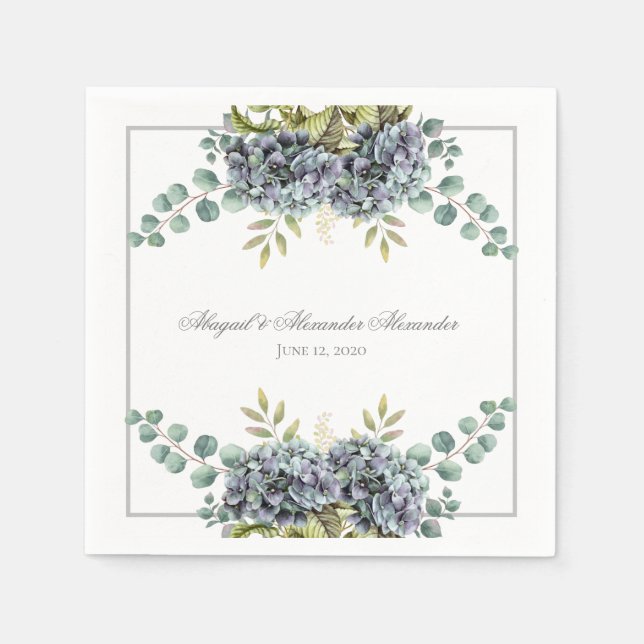Purplish Hydrangeas Eucalyptus Wedding Serviette (Vorderseite)