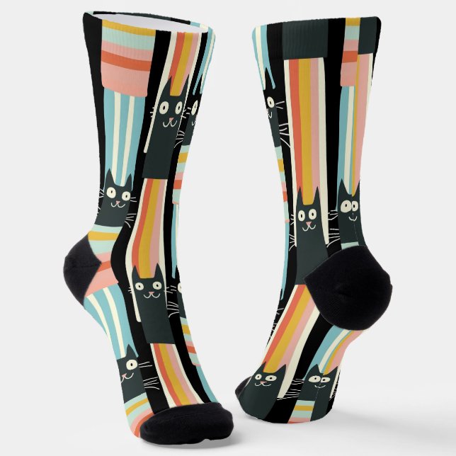 Purpur gestreift - Quirky Cat Stripes Muster Socken (Gewinkelt)