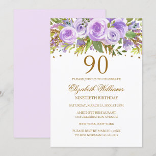 Purpur-Gold-Blumenrose 90. Geburtstag Einladung