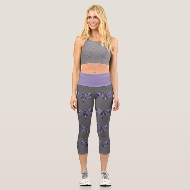 Purpur-Libelle Capri Leggings (Vorderseite)