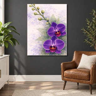 Purpur Orchideen-Duo-Blüten Botanisch Poster