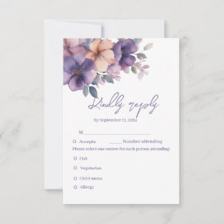 Purpur, rosa Blume Hochzeitskarte RSVP Karte