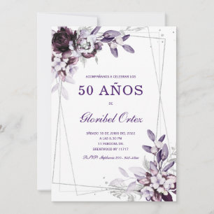 Púrpura y Lavanda Plata 50 cumpleaños plantilla de Einladung