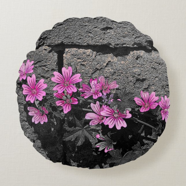 Purpurblumen Rundes Kissen (Vorderseite)