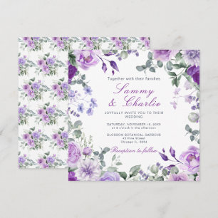 Purpurblumen und Eukalyptus-Blätter Hochzeiten Einladung