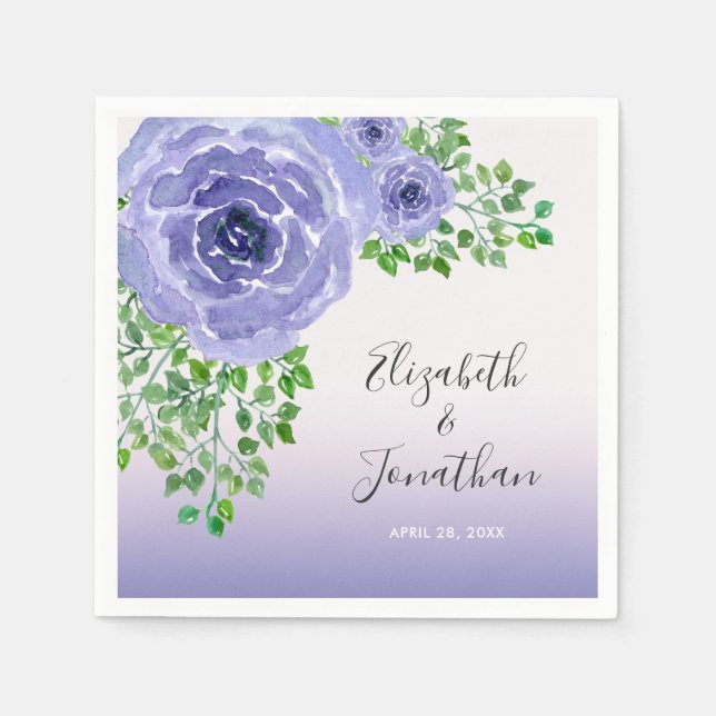 Purpurblumen und Grüne Hochzeit Serviette (Vorderseite)