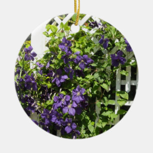 Purpurfarbene Clematis an einem Spalier Keramikornament