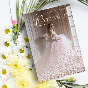 Purpurina Gold Rosa Trend XV Spanisch Foto Folieneinladung