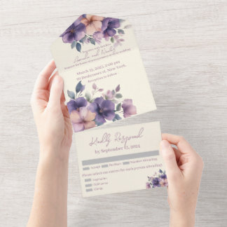 Purpurrosa Blume auf allen in einer Hochzeit Einla All In One Einladung