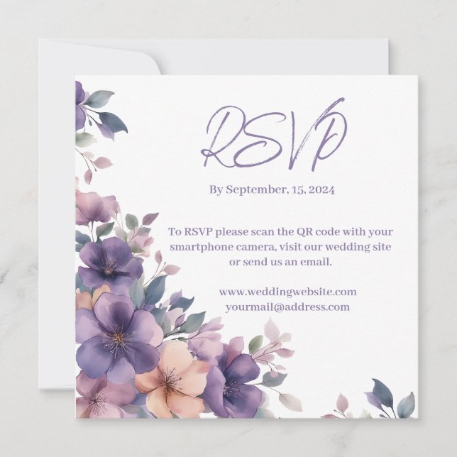 Purpurrosa Blume auf der RSVP-Hochzeitkarte (Vorderseite)