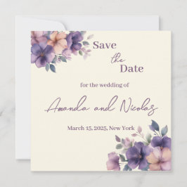 Purpurrosa Blume auf der Save the Date Karte
