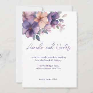 Purpurrosa Blume auf Einladung zur Hochzeit