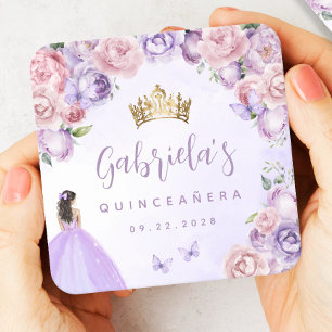 Purpurrosa Florale Quinceañera Rechteckiger Pappuntersetzer