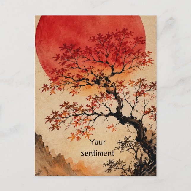 Purpurrote Sonne über dem Baum des Lebens Postkarte (Vorderseite)