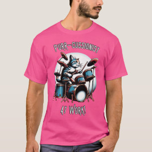 Purr-Cussionist bei Worklustigen Cat Playing Drums T-Shirt