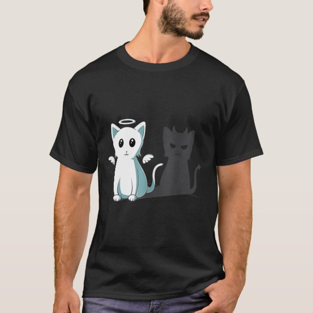 Purr Evil Devil Cat Happy Halloween Cat Angel Devi T-Shirt (Vorderseite)