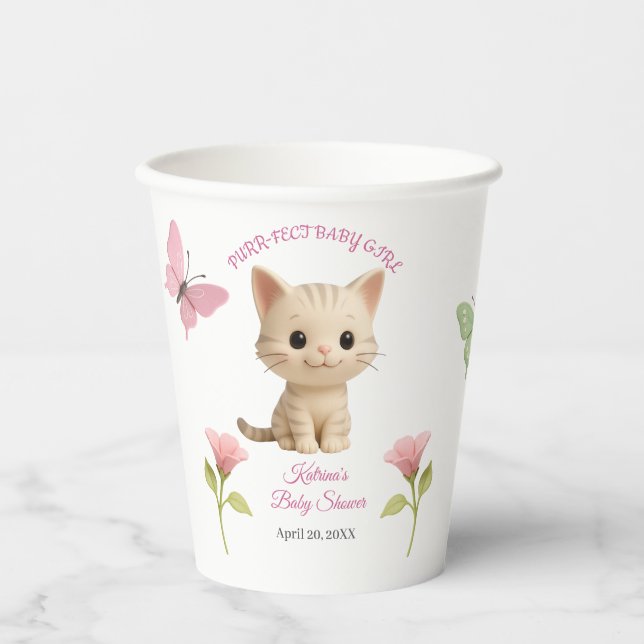 Purr-fect Baby Girl Kitten Babydusche Pappbecher (Vorderseite)