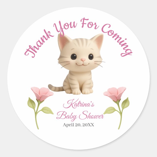 Purr-fect Baby Girl Kitten Babydusche Runder Aufkleber (Vorderseite)