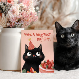 Purr-fect Black Cat Niedlich Feline Pink Geburtsta Postkarte