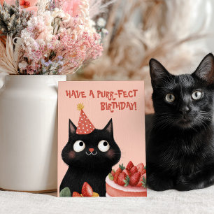 Purr-fect Black Cat Niedlich Feline Pink Geburtsta Postkarte