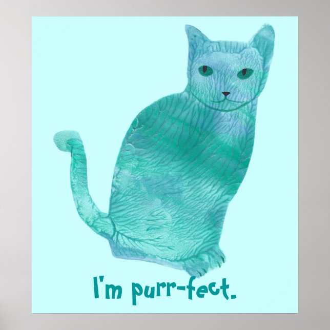 Purr-fect Blue Green Abstrakt Cat Posters Poster (Vorne)