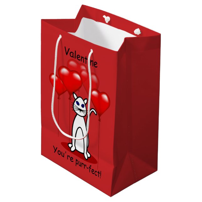 Purr-fect Cat Valentine Med Geschenktasche Mittlere Geschenktüte (Vorderseite Schrägansicht)